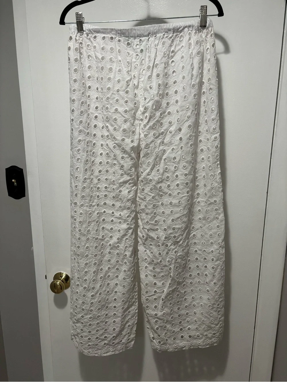 True Destinations White Eyelet Swim Coverup Pants with Tassel Drawstring Large